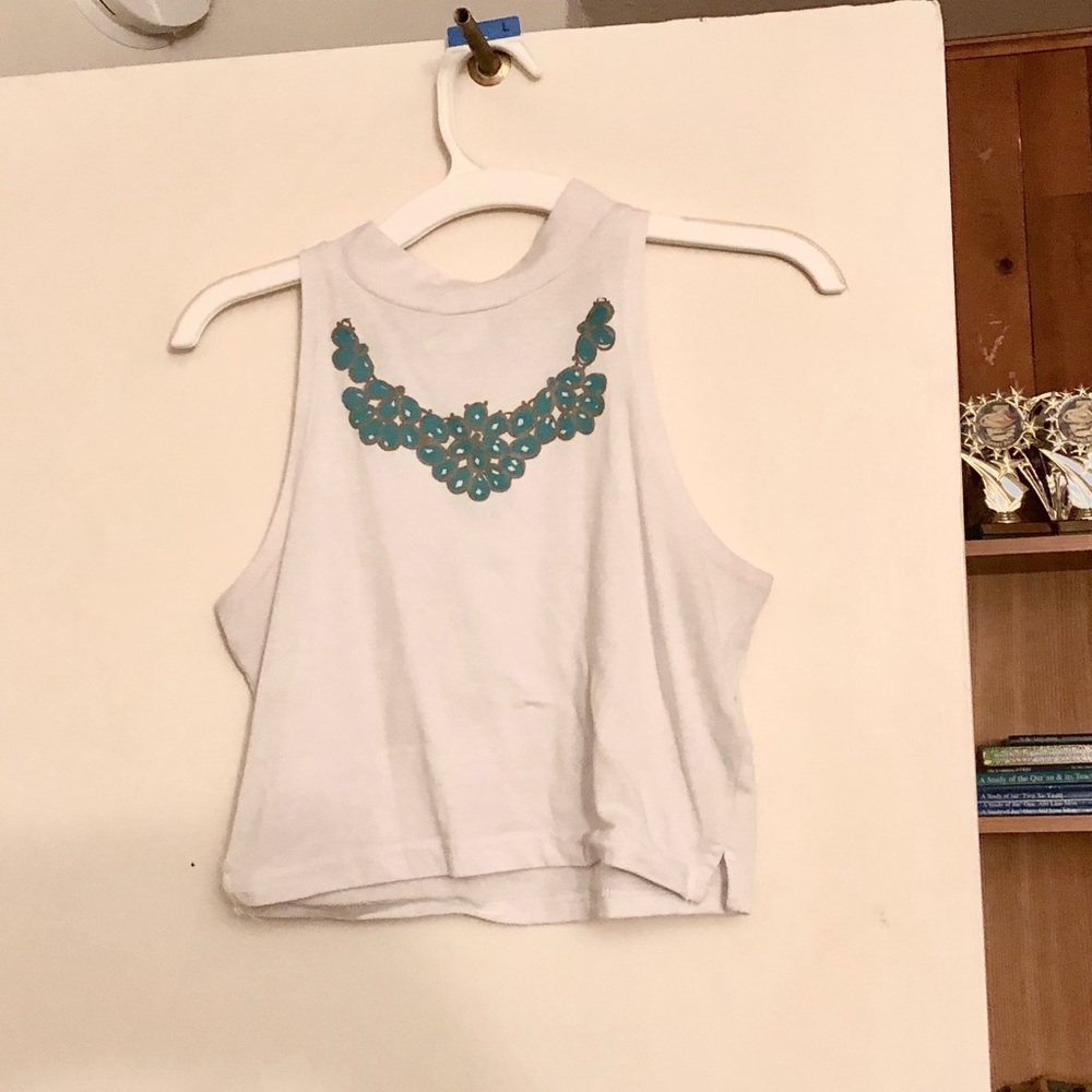 White Crop top with sequenced paint